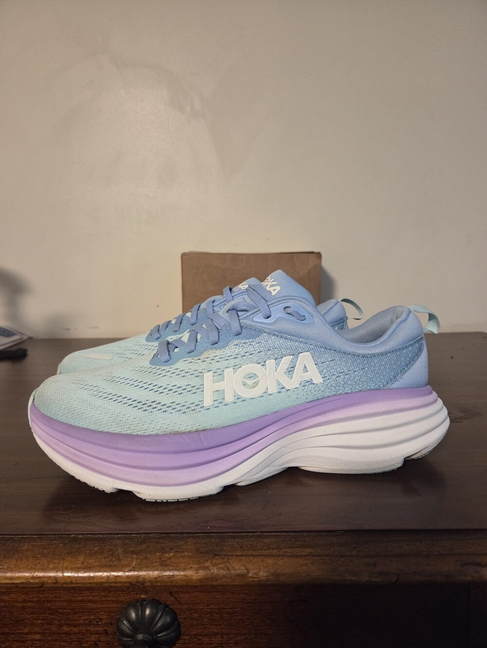 Hoka Bondi 8 Airy Blue Sunlit Ocean Running Shoes Women's 10D Wide EUC